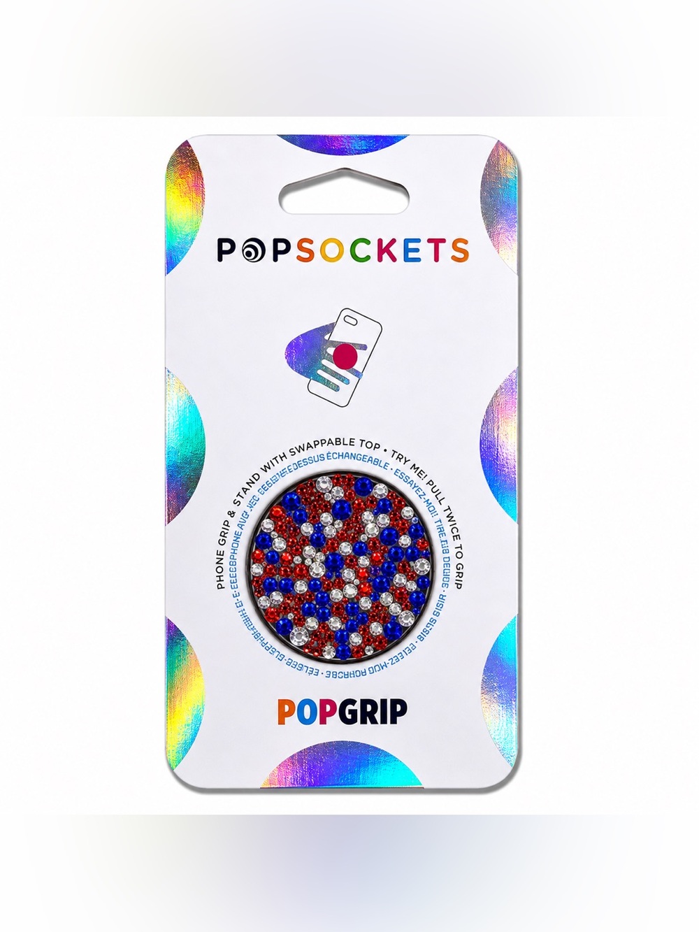 Luxe Crystal Siam Red & Sapphire Blue USA Diamond PopSocket Phone Holder Grip